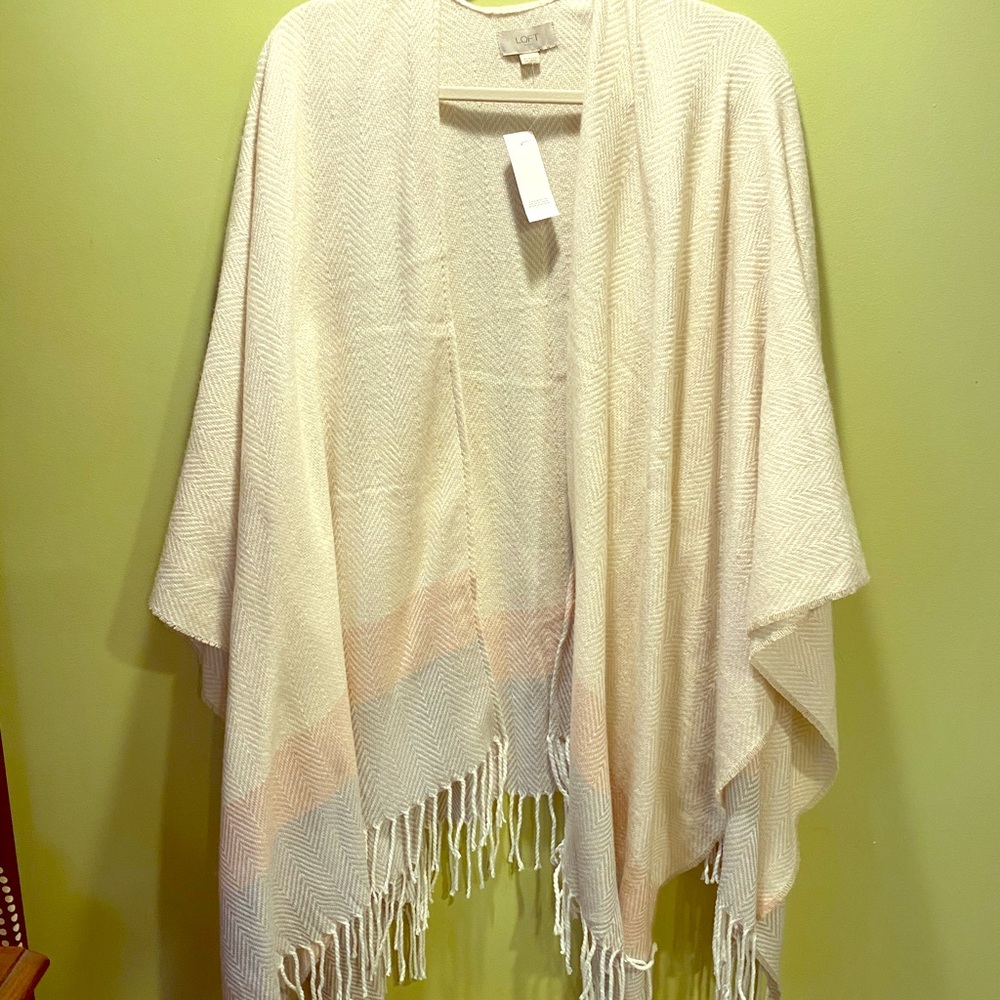 Loft sweater poncho with fringe NWT
